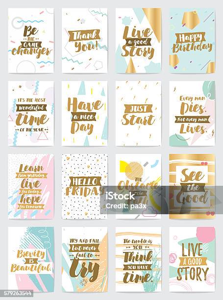 Creative Cards With Abstract Geometric Backgrounds Stock Illustration - Download Image Now - Greeting Card, Thank You - Phrase, Birthday