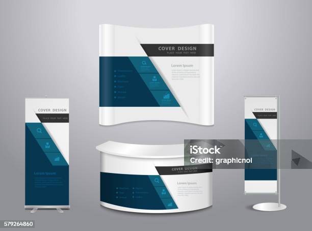 Exhibition Stands With Cover Presentation Stock Illustration - Download Image Now - Tradeshow, Roll Up Banner, Exhibition