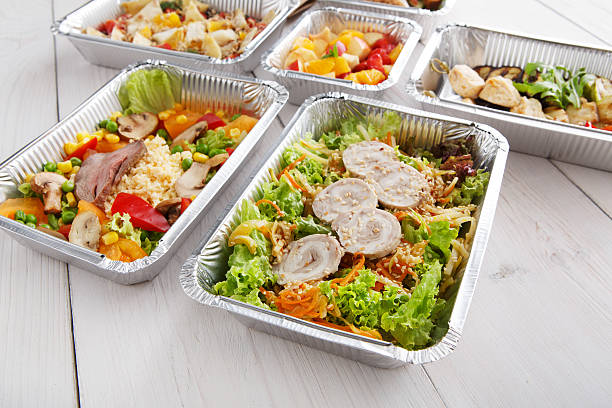 istock Healthy food in boxes, diet concept. 579264866