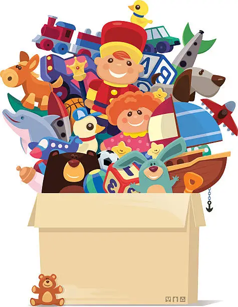 Vector illustration of carton of toys