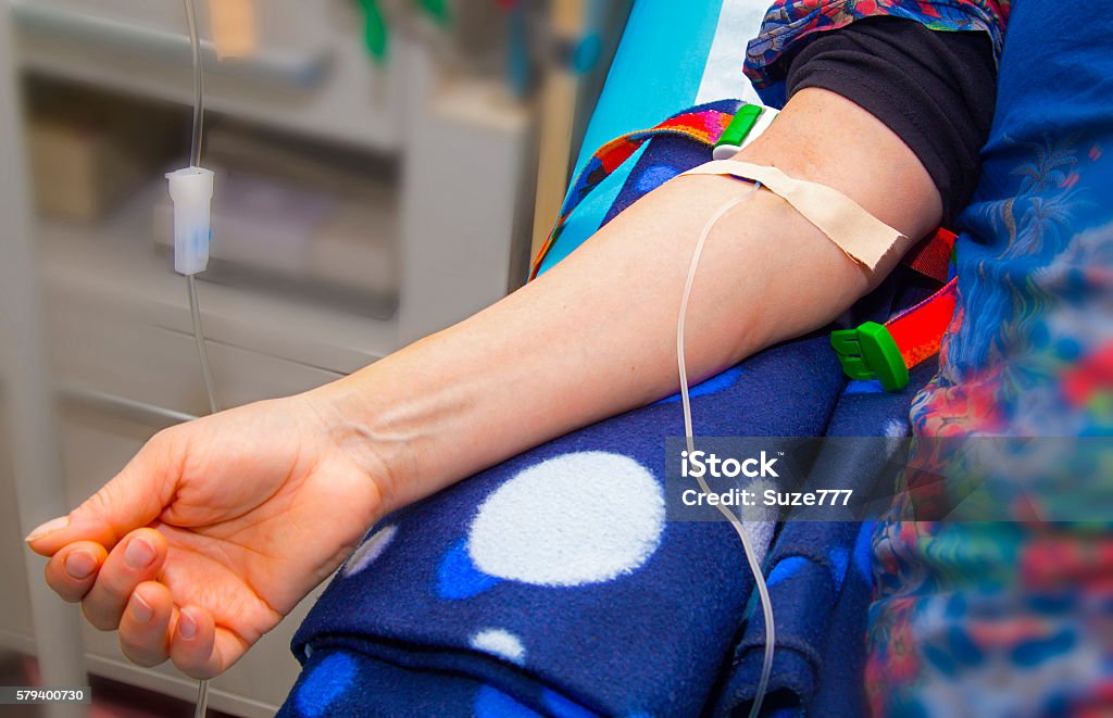 Intravenous Infusion Therapy On Mature Woman Stok Fotoğraflar And Ev