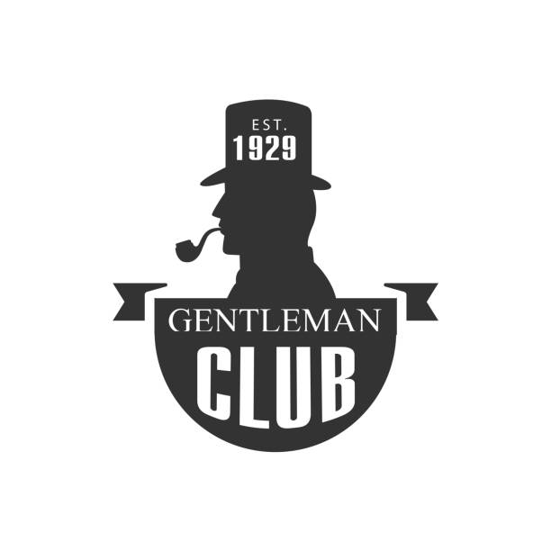 Gentleman Club Label Design With Man Profile Gentleman Club Label With Man Profile In Black And White Graphic Flat Vector Design 1920 1929 stock illustrations