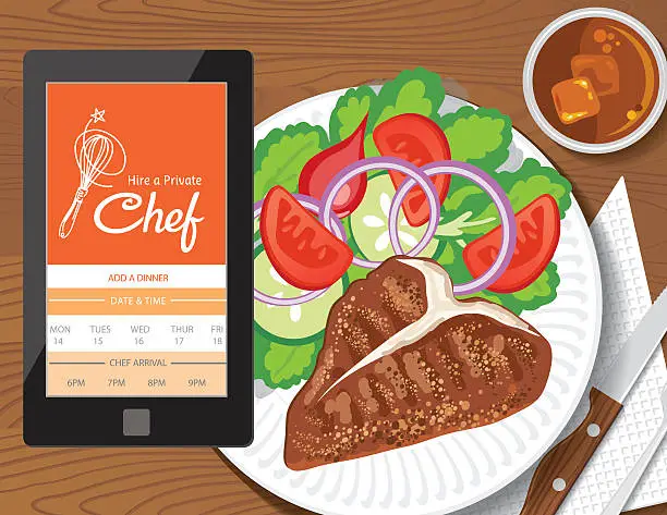 Vector illustration of Hire A Private Chef Mobile App