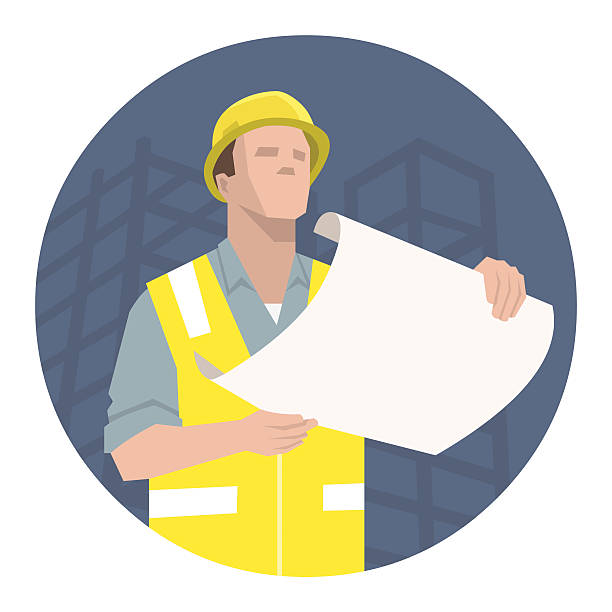 ilustraciones, imágenes clip art, dibujos animados e iconos de stock de construction_worker_pointing - drafter