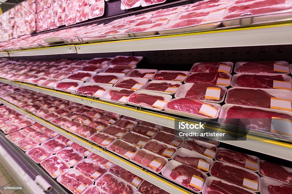 Meat Meat Section at the Supermarket Meat Stock Photo