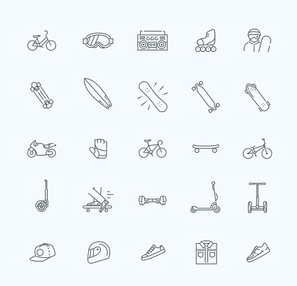 vector extreme sports outline thin icon set