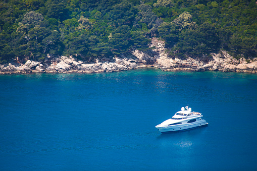Luxury yacht near the coast.
