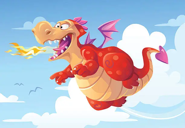 Vector illustration of Flying Dragon Breathing Fire