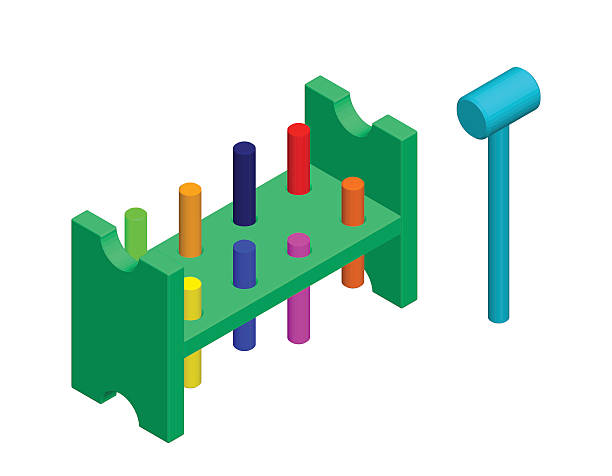 istock Wooden hammer toy. 3d Vector colorful illustration. 3d isometric 579412960