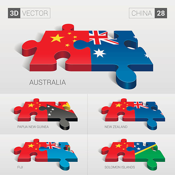 ilustraciones, imágenes clip art, dibujos animados e iconos de stock de bandera de china. rompecabezas vectorial 3d. conjunto 28. - asia jigsaw puzzle map cartography