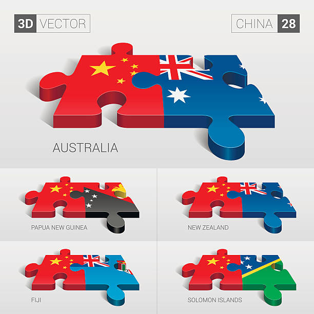 중국 국기. 3d 벡터 퍼즐. 28을 설정합니다. - asia jigsaw puzzle map cartography stock illustrations