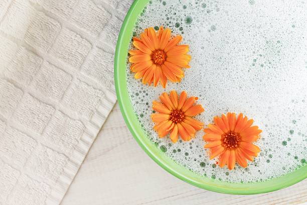 istock Soothing cleansing foam bath with calendula. 579414222