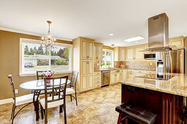 istock Luxury kitchen interior in light beige color 579414658