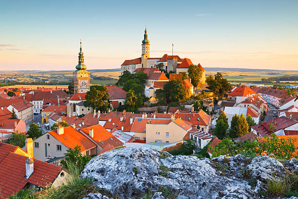 Mikulov, Czech Republic - June 22, 2016: Historic old town of Mikulov in Moravia, Czech Republic. This view shows the castle of Mikulov.