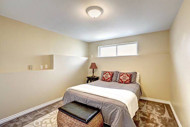 istock Small yet elegant bedroom with wicker chest 579416302