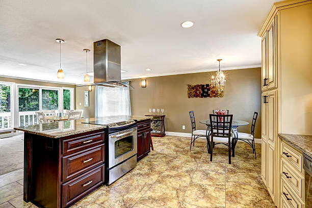 istock Luxury kitchen interior in light beige color 579417090