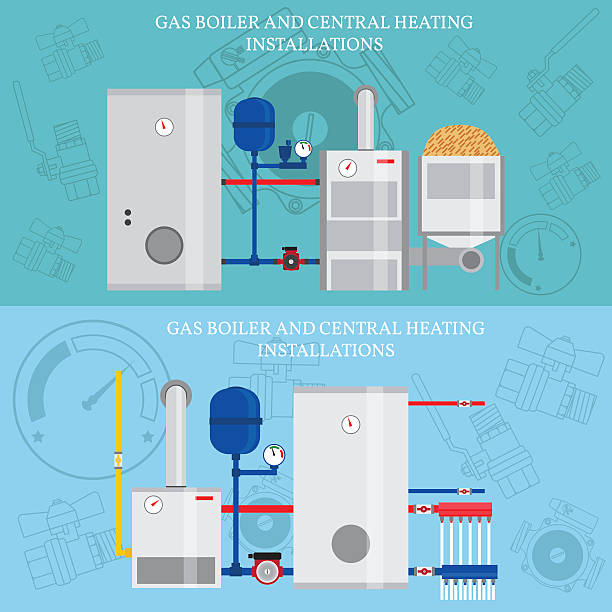 illustrations, cliparts, dessins animés et icônes de chaudière à gaz et installations de chauffage central, chauffage plat - gas boiler illustrations