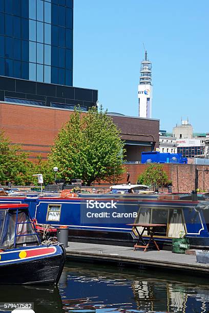 Boats In Gas Street Basin Birmingham Stock Photo - Download Image Now - Architecture, BT Tower - Birmingham, Barge