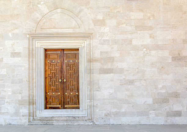 Traditional old wooden door in Prague, Czech Republic