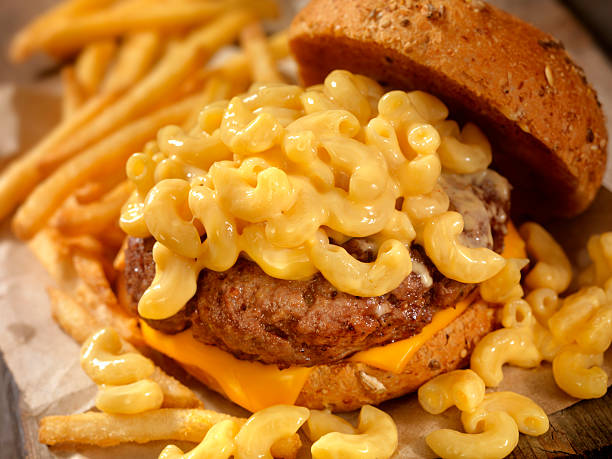 Mac and Cheese Burger with French Fries-Photographed on Hasselblad H3D-39mb Camera