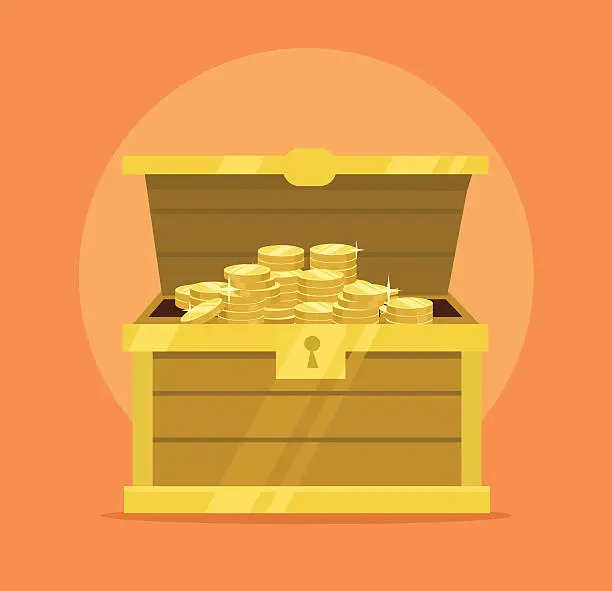 Vector illustration of Treasure chest full of gold coins icon
