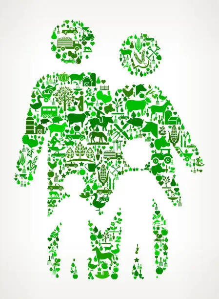 Vector illustration of Family Farming and Agriculture Green Icon Pattern