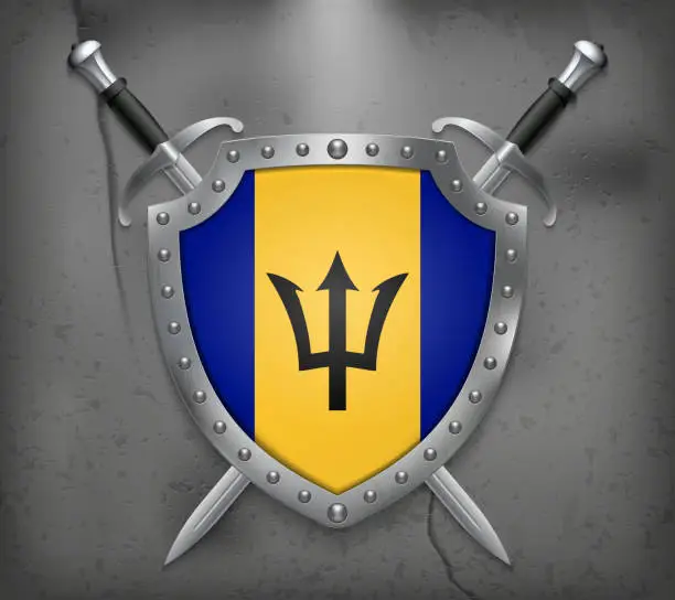 Vector illustration of Flag of Barbados. The Shield Has Flag Illustration. Vector Medie