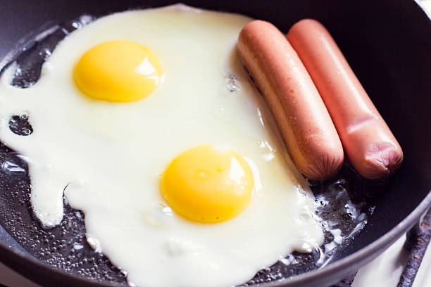 istock Typical Breakfast is eggs and sausage fried in a pan 579420960