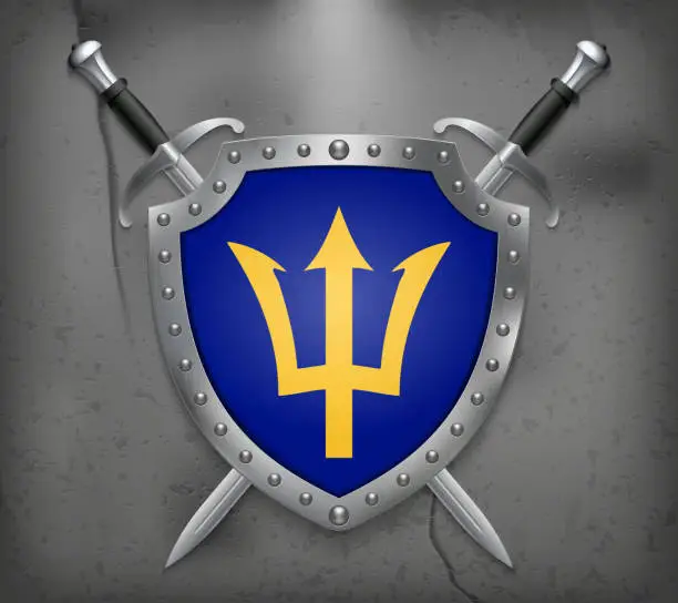 Vector illustration of Barbados. The Shield Has Flag Illustration. Vector Medieval Back