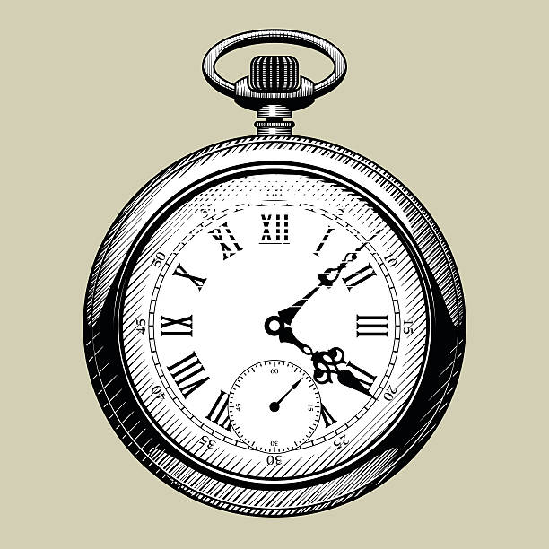 illustrazioni stock, clip art, cartoni animati e icone di tendenza di vecchia faccia dell'orologio. orologio da tasca retrò - pocket watch watch clock pocket