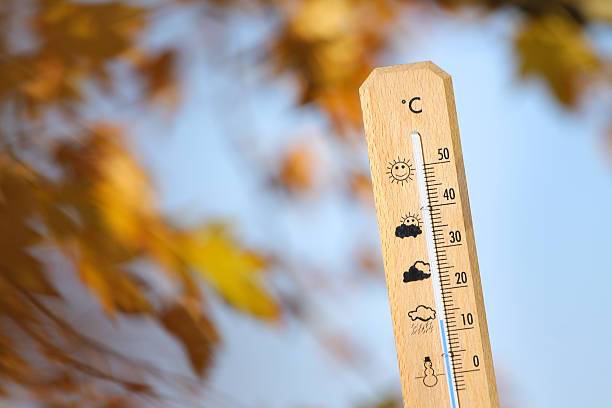 istock nice weather in the autumn shown with mercury thermometer 579427152