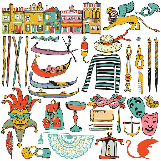 Vector illustration of Italy Icons Collection. Island Burano. Venice. Theme of summer recreation.