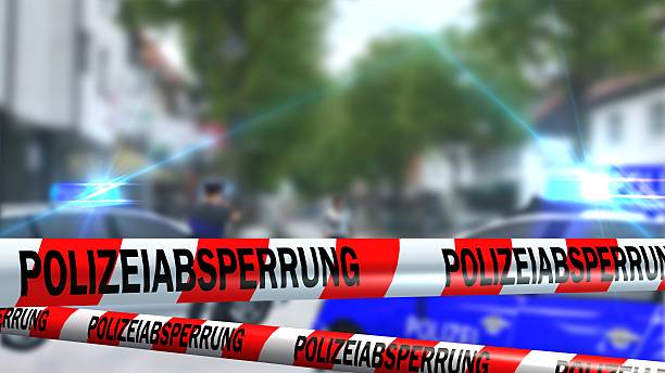 German Police line - roadblock - crime scene stock photo