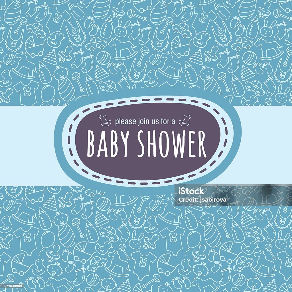 Ilustración de Tarjeta De Baby Shower O Plantilla De Portada De Álbum De Fotos Para Recién Nacidos y más Vectores Libres de Derechos de Azul - iStock
