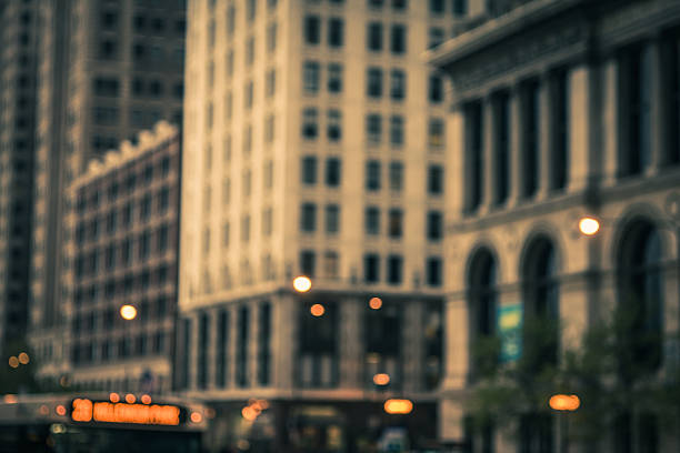 Sepia toned abstract architectural office building image in downtown Chicago. Tilt shift lens for selective blur and effect.