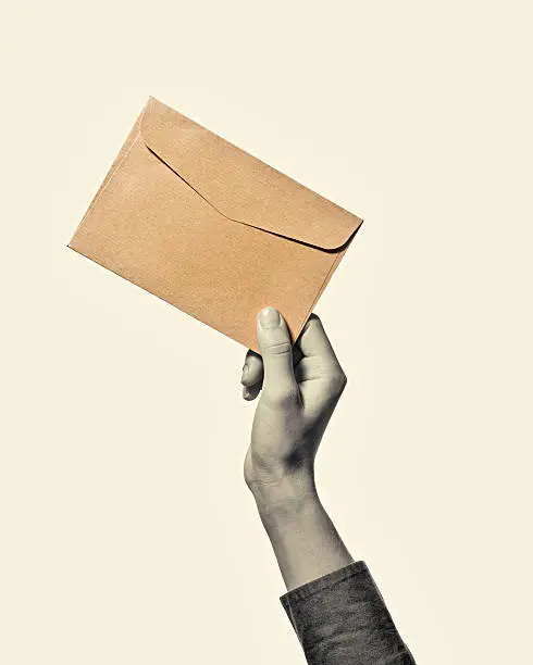 Photo of Hand with envelope b/w