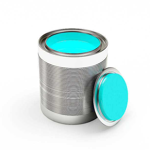 istock Opened a bank with turquoise paint on white 579435312