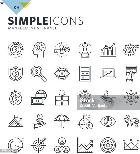 Modern Thin Line Icons Of Management And Finance Stock Illustration - Download Image Now - Icon Symbol, Financial Loan, Analyzing
