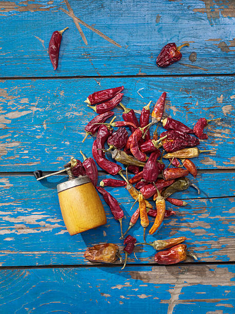 Dry pepper and spicy grinder stock photo