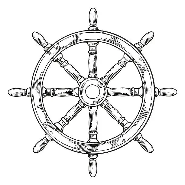 Vector illustration of Ship wheel isolated on white background.
