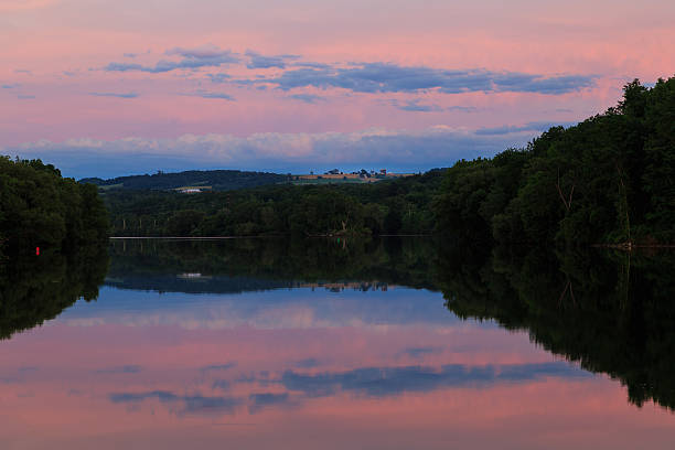 istock Sunset in Amsterdam NY Mohawk River 579437034