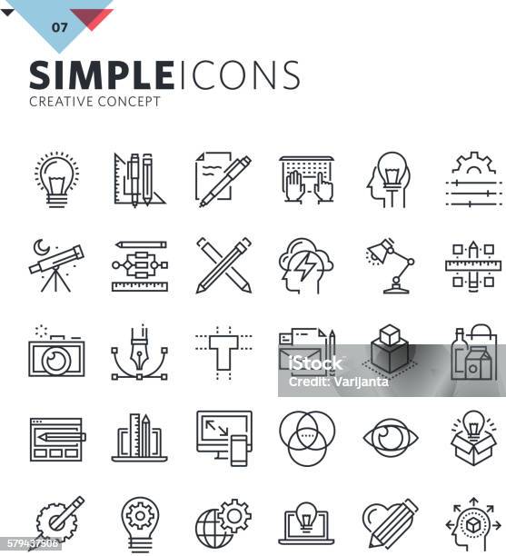 Modern Thin Line Icons Of Graphic Design And Creative Work Stock Illustration - Download Image Now