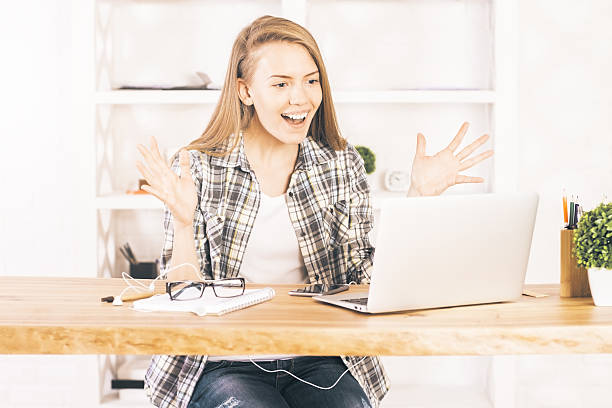 istock Excited young businesswoman 579437740