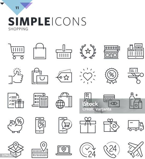 Modern Thin Line Shopping Web Icons Stock Illustration - Download Image Now - Icon Symbol, E-commerce, Internet