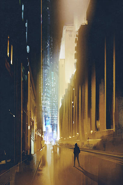 istock narrow street at night,painting 579438832