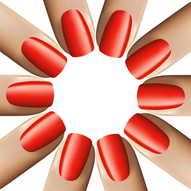 Vector illustration of Nail red manicure isolated on white background. 3d illustration. Vector.