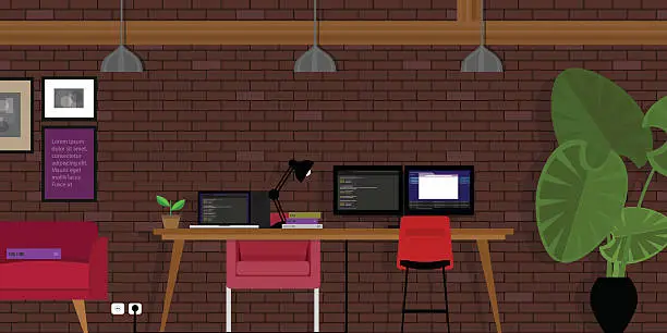 Vector illustration of start-up open works-pace co-working office industrial style