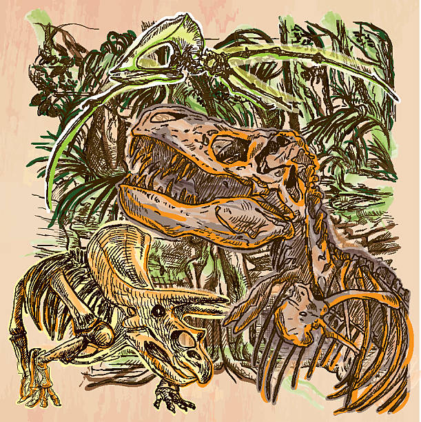 illustrations, cliparts, dessins animés et icônes de dino, dinosaures - un vecteur dessiné à la main. dessin au trait. - illustration and painting geologic time scale old fashioned wildlife