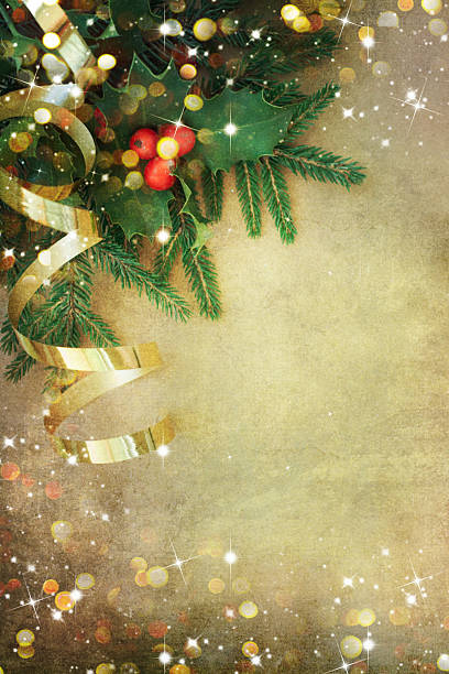 istock Christmas Fir Tree Border over Vintage background 579446348