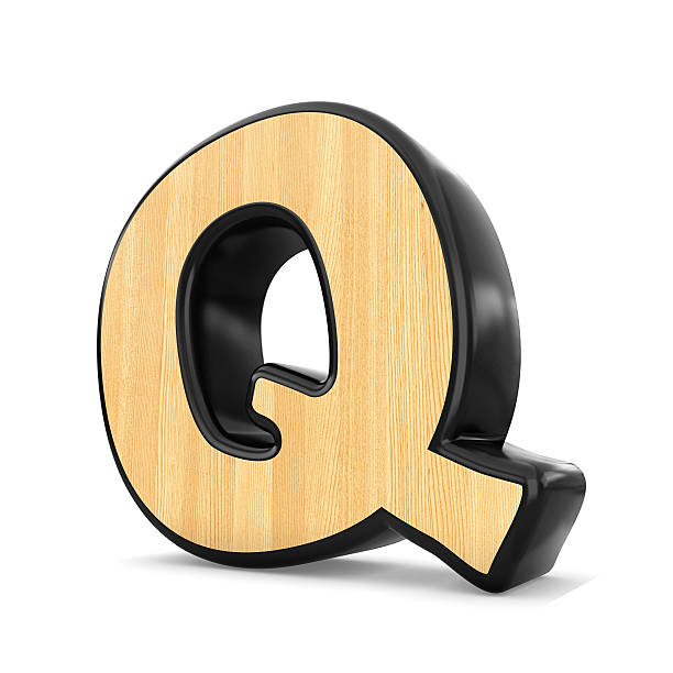 istock 3d wood and black plastic material Q letter. 579446778